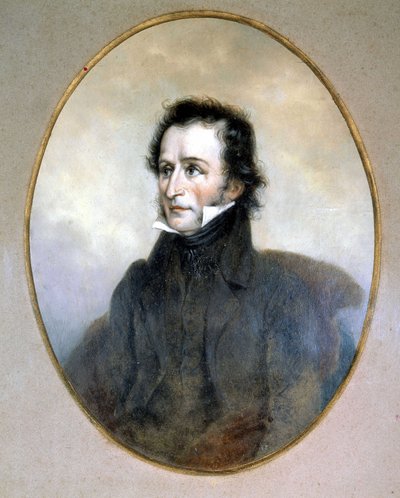 ニッコロ・パガニーニ（1782～1840）。水彩画です。ミラノのスカラ座博物館。 作： Unknown artist