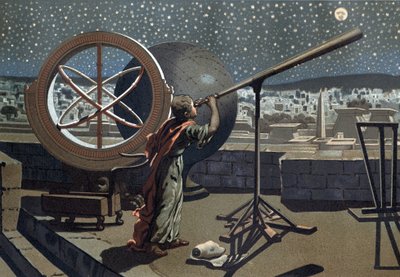 ニケのヒッパルコス。(Hipparkhos) in the Alexandria Observatory Greek Astronomer (in Bythinia, 2nd century BC) after "La Ciencia y sus Hombres" by Louis Figuier.バルセロナ 1881年 作： Unknown artist
