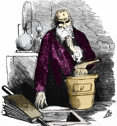 ニコラ・フラメル（1330-1418）の研究室にて。 作： Unknown artist