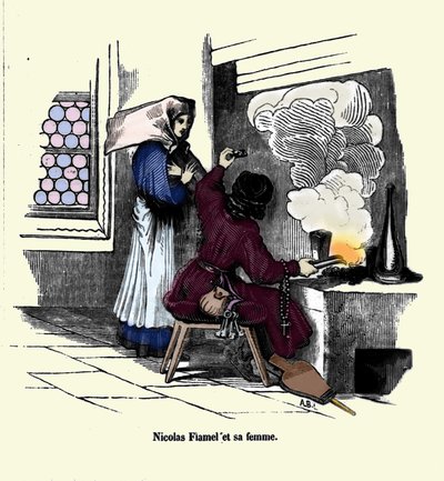 ニコラ・フラメル（1330-1418）とその妻。 作： Unknown artist