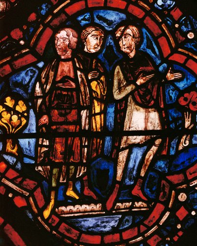 方舟の建造を見守るノアの息子、妻、嫁（ステンドグラス） 作： Unknown Artist