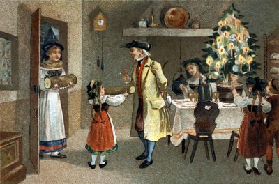 アルザス地方で古くから行われている風習、クリスマスブッシュ。19世紀末のクロモリトグラフ。 作： Unknown artist