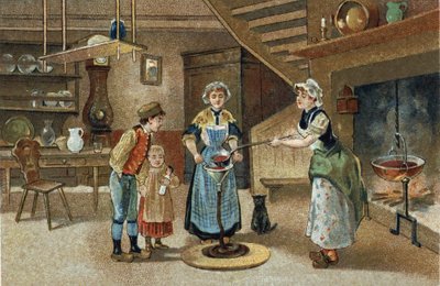 ドーフィネ地方で古くから行われている風習。La boudinée（ブーディネ）。19世紀末のクロモリトグラフ。 作： Unknown artist