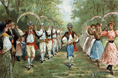 ラングドック地方で祝われている古い習慣、トレラの踊り。19世紀末のクロモリトグラフ。 作： Unknown artist