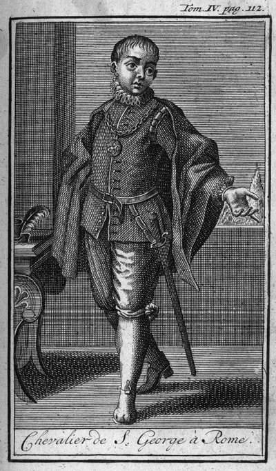 騎士道の勲章。15世紀のイタリア・ローマでの聖ゲオルギウスの騎士。現在までに設立された男女の安全で日常的な民兵の軍事的秩序や騎士の歴史」では版はAbbe Giustinianiより引用。 作： Unknown artist