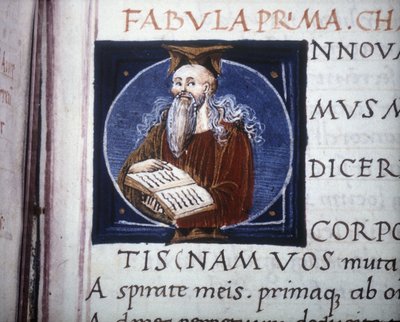 Ovid (Ovidio) (前43年 J.C. - 17または18年 A.D. JC)が15世紀の写本で表現したもの。リミニの市立図書館。 作： Unknown artist