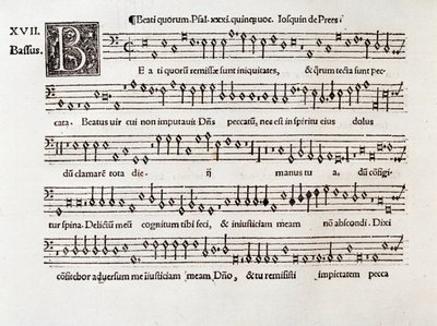 WillaertのBeati quorum psalm XIIIの譜面のページ（1538年 作： Unknown artist