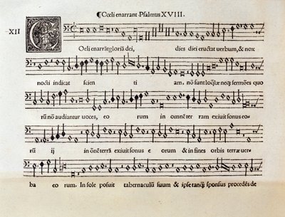 WillaertによるCoeli enarrant psalm XVIIIの楽譜のページ(1538年) 作： Unknown artist
