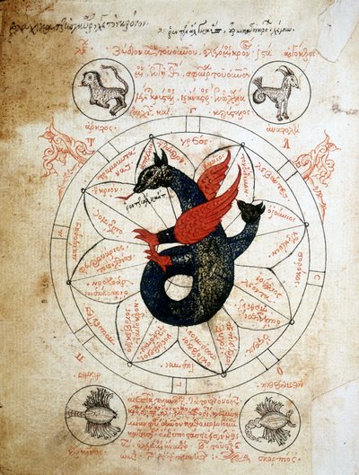 14世紀に書かれた占星術の論文「Astrologiae tabulae et cabalisticae」のページ。 作： Unknown artist