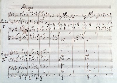 モーツァルトのオペラ「魔笛」の2台のピアノと8手に縮小された交響曲のページ、リヒテンタール版(19世紀) 作： Unknown artist