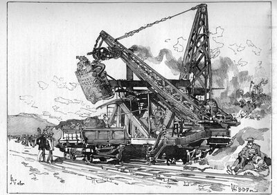パナマ運河工事。主な機械オズグッド・ショベル"Le Monde Illustré "に掲載された版画 作： Unknown artist