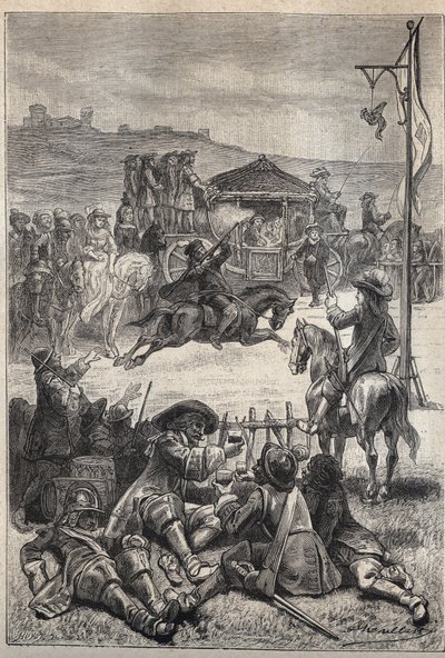 オウム撃ち - ウォルター・スコット（1771-1832）の歴史小説「スコットランドの清教徒」（Old Mortality）の19世紀の挿絵。 作： Unknown artist