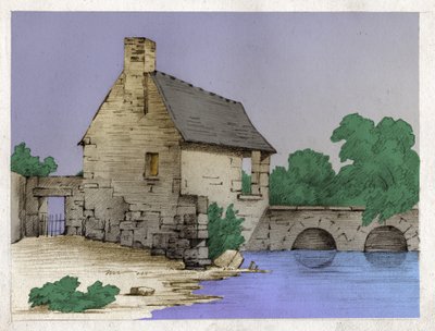 川のほとりの農民の家。(図面、1830年頃) 作： Unknown artist
