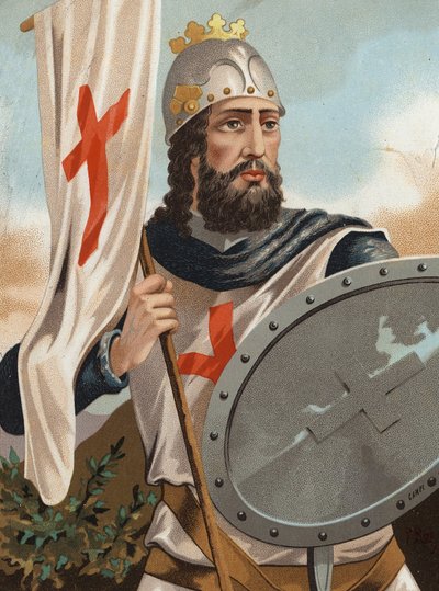 Pelagius of Asturias - Pelage the Conquerant - アストゥリアスの王で西ゴート族の首領であるペラヨの肖像 ( , 718 in Cangas, 737). after hombres y Mujeres celebres.バルセロナ1877年。 作： Unknown artist