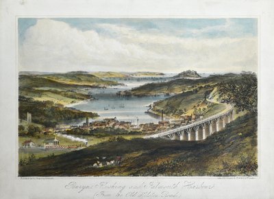 ペンリン港、フラッシング港、ファルマス港（オールド・ヘルトン・ロードから） 1860-80年頃（紙にカラーリトグラフ） 作： Unknown artist