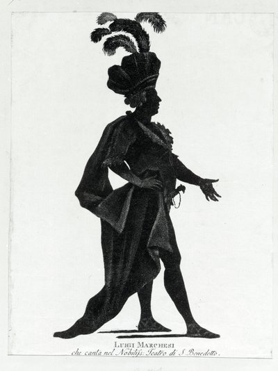イタリアの去勢手術を受けたルイジ・マルケージ（1754-1829）がサンベネデットの劇場で歌ったパフォーマンス。 作： Unknown artist