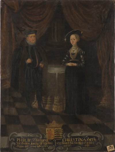 Philippe I de Hesse, dit le Magnanime et Christine de Saxe - ヘッセン大公フィリップ1世（1504-1567）とヘッセン大公妃クリスティーヌ（1505-1549）、アノニマス 。キャンバスに油彩。サイズ：103x79cmストックホルム国立博物館 作： Unknown artist