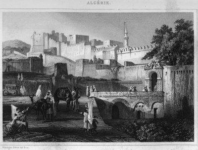 アルジェのバブ・アズーン門、1830年にフランスがアージェリーを征服した際にエスカーズ師団が占領した砦、レオン・ガリベールの「L