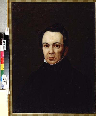 作家、オリエンタリスト、ジャーナリストのオシップ・センコフスキー (1800-1858) の肖像 (著者、オリエンタリスト、ジャーナリストのオシップ・センコフスキーの肖像)。 匿名の絵。 キャンバスに油彩、1830 年頃。ロマン主義。 ロシア文学IRLI研究所（プーシキ家） 作： Unknown artist