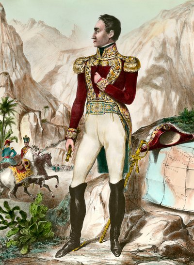 シモン・ボリバル(1783-1830)の頭上の肖像 一般的な19世紀の南米のエングレーヴィング。個人蔵 作： Unknown artist