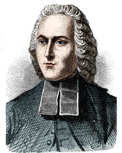 フランスの物理学者Abbe Jean Antoine (Jean-Antoine) Nollet (1700 - 1770)の肖像 - 1896年の "Album de la Science; illustrious scientists; Grandes discoveries "に掲載。 作： Unknown artist