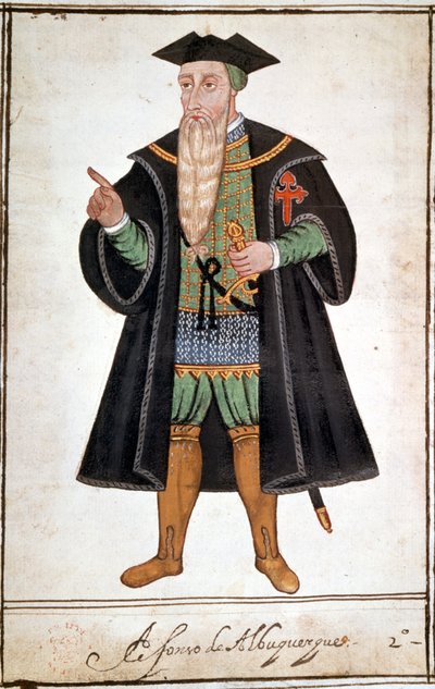アルブケルケ(1453 - 1515)によるアルフォンス(アルフォンソまたはアフォンソ)の肖像。ペドロ・ヴァレット・デ・レセンダの手稿。16世紀の作品。 作： Unknown artist