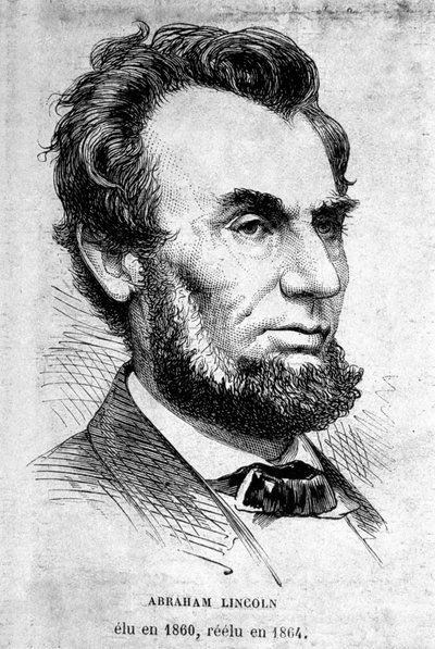 アメリカ大統領エイブラハム・リンカーン（1809年～1865年）の肖像。 作： Unknown artist
