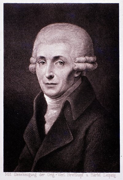 オーストリアの作曲家ヨーゼフ・ハイドン（1732-1809）の肖像 エングレーヴィング。19世紀ミラノ、ビブリオテカデルコンセルヴァトーリオ 作： Unknown artist