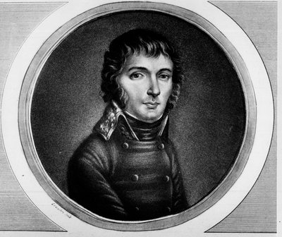 イタリア軍の将軍バルテルミー・ジュベール（1769 - 1799）の肖像。フランス革命の歴史的絵画全集（全3巻）」に掲載されたエングレーヴィング。1804. 作： Unknown artist