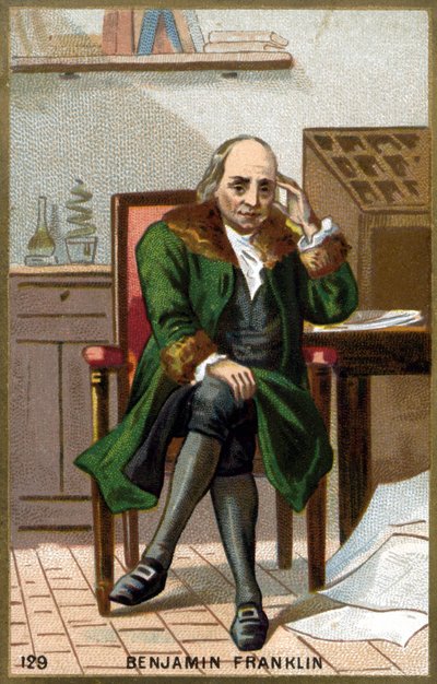 ベンジャミン・フランクリン（1706〜1790）の肖像。19世紀末のクロモリトグラフ。 作： Unknown artist