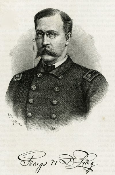 北極観測船「ラ・ジャンネット」の乗組員であるジョルジュ・ワシントン・デ・ロン船長（1844-1881）の肖像。Le voyage de la Jeannette "を説明するためのエングレーヴィング。 作： Unknown artist