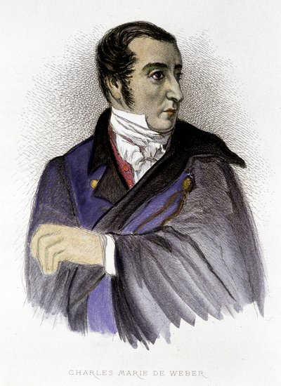 ドイツの作曲家、カール・マリア・フォン・ウェーバー（1786-1826）の肖像 - エングレービング 作： Unknown artist