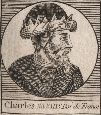 シャルル3世の肖像 - CHARLES III (879-929) - Charles the Simple - King of France, 893-923 - engraving from "Instruction sur l