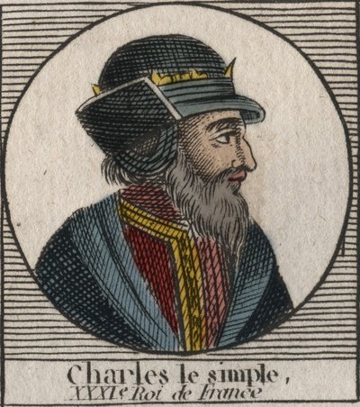 シャルル3世の肖像 - CHARLES III (879-929) - Charles the Simple - King of France, 893-923 - engraving from "Instruction sur l