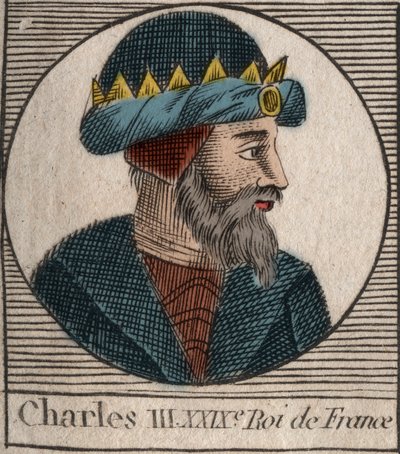 シャルル3世の肖像 - CHARLES III (879-929) - Charles the Simple - King of France, 893-923 - engraving from "Instruction sur l