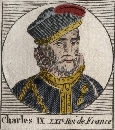 フランス王シャルル9世（1550-1574）の肖像 - 1560年から1574年までフランス王であったシャルル9世 - シャルル・コンスタン・ル・テリエの「フランス史に関する教本」からの版画 1821年 作： Unknown artist