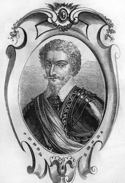 シャルル・ド・ゴントー（男爵、バイロン公、1562年から1602年）の肖像。フランスのマレシャル、1866年のエングレーヴィング。 作： Unknown artist