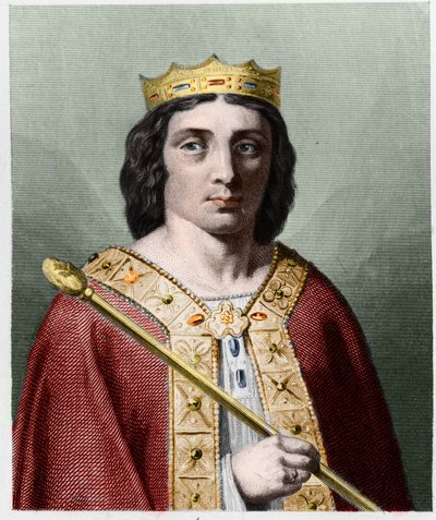 アウストラシア王チルデリック2世（v.653-675）の肖像-ラヴァレの『フランス史』に掲載されている、エングレーヴィング、sd. 作： Unknown artist
