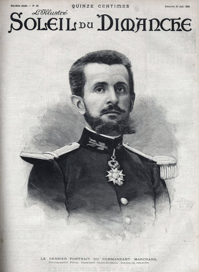 ジャン・バティスト・マルシャン司令官（1863-1934）の肖像。6月25日付「Le sun-du-dimanche」に掲載されたエングレーヴィング 作： Unknown artist