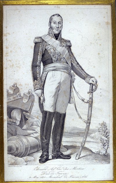 フランスのマレシャル、トレヴィーズ公爵エドゥアール・アドルフ・カシミール・ジョセフ・モルティエ（1768-1835）の肖像。19世紀のエングレーヴィング。 作： Unknown artist