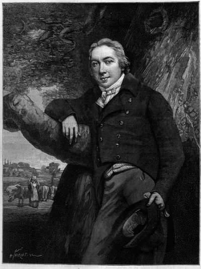 エドワード・ジェンナー（1749-1823）は、天然痘ワクチンを発明したイギリスの医師・博物学者。当時のエングレーヴィングより。3月30日付「La Nature: revue des sciences et de leurs applications aux arts et a l