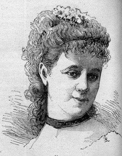 Emilie Broisat（1848-1929）の肖像。1879年8月16日付「Le Monde Illustré」1168号に掲載されたエングレーヴィング。 作： Unknown artist