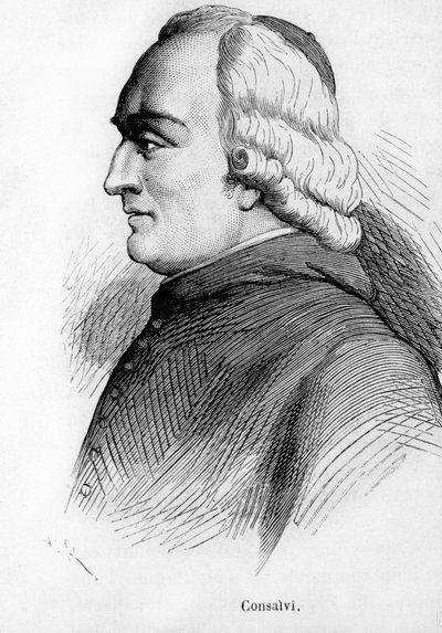ピウス7世の枢機卿国務長官エルコーレ・コンサルヴィ（1757-1824）の肖像。 作： Unknown artist