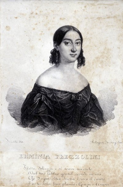エルミニア・フレッツオリーニの肖像。イタリアのソプラノ歌手（1818-1884）。 作： Unknown artist