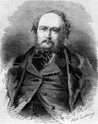 フランスのジャーナリスト、小説家、劇作家であるウジェーヌ・ギノー（1812-1861）の肖像。ピエール・デュラン、ポール・ヴェルモンとも呼ばれる。1861年2月23日付「Le Monde Illustré」n¡202に掲載された版画。 作： Unknown artist