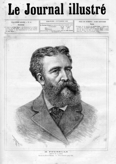 フランスの公務員でセーヌ川の前任者であったユージン・ルネ・プーベル（1831～1907）の肖像 - 1883年の「The Illustrous Journal」の表紙 作： Unknown artist
