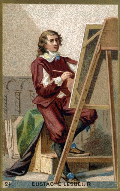 フランスの画家、デザイナー、装飾家であるEustache Le Sueur (1617 - 1655)の肖像。19世紀のクロモリトグラフ。 作： Unknown artist