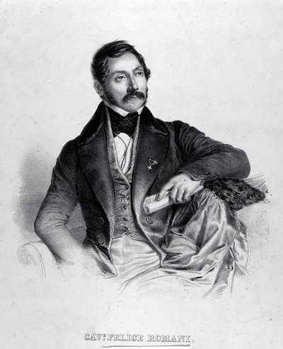 リブレット、詩人、イルタリアン批評家のフェリーチェ・ロマーニ（1788-1865）の肖像。 作： Unknown artist