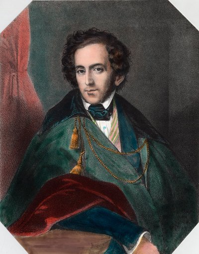 フェリックス・メンデルスゾーン（1809 - 1847）の肖像。19世紀のエングレーヴィング。個人蔵。 作： Unknown artist