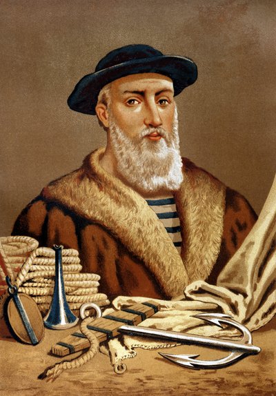 フェルナン・デ・マゼランの肖像。ポルトガル語で Fern¿o de Magalh¿es ポルトガルの航海者（1480年から1521年）。バルセロナ 1877年 作： Unknown artist